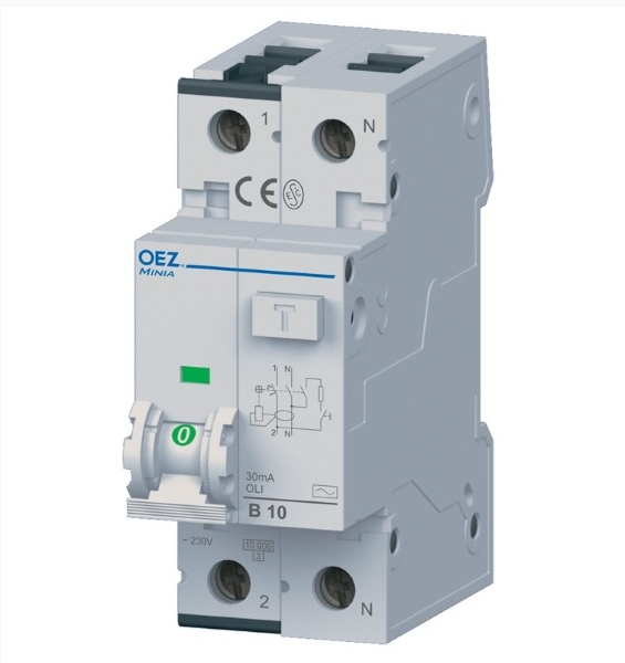 Устройство защитного отключения  2П  10А   30мА  OEZ  OLI-10B-1N-030A In 10A, Ue AC 230 V, характеристика B, Idn