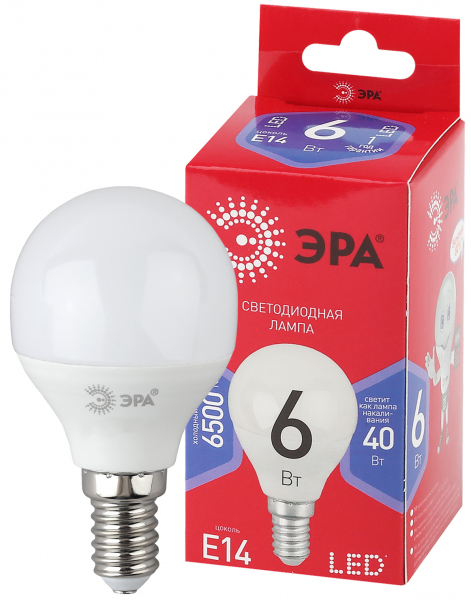 Светодиодная лампа ЭРА P45  6Вт 220-240В 6500К Е14