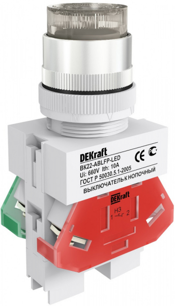 25137DEK Выкл. кноп. с фикс. ABFP Φ22 мм бел. LED 220В ВK-22 DEKraft