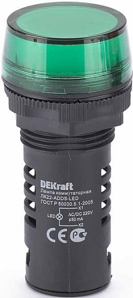 Арматура светосигнальная DEKraft 25118DEK Лампа коммутационная ADDS 22 мм LED зеленая 220В AC/DC ЛK-22 Systeme Electric