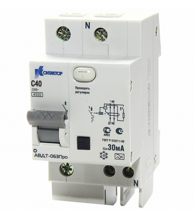 Дифференциальный автомат  2П  10А  Idn-30мA, тип А  АД-063, Контактор (Legrand)  7000600
