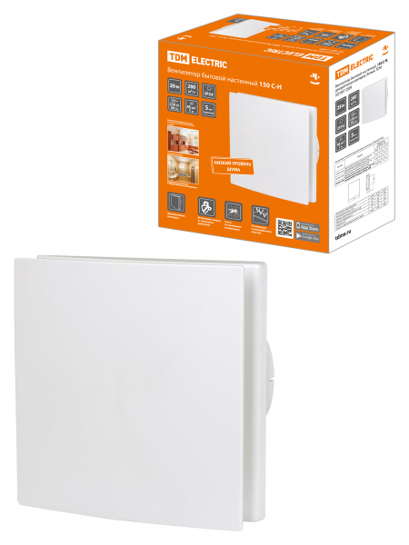 Вентилятор бытовой настенный TDM 150 С-Н, декоративная накладка, белый