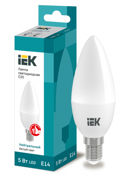 Светодиодная лампа IEK C35 5Вт 230В 4000К E14