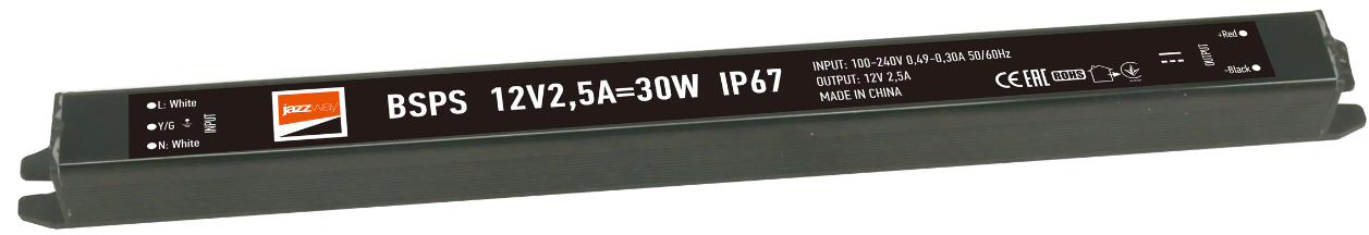 Драйвер .Jazzway 12V 30Вт  IP67 270х20х20 BSPS 2,5A