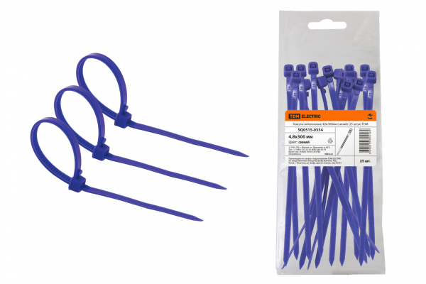 Хомут (стяжка) нейлон  4.8 х 300  синий  (25шт)  TDM SQ0515-0354