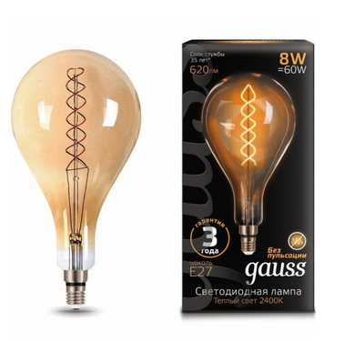 Светодиодная лампа Gauss A160 8Вт 185-265В 2400K E27 Vintage Filament Flexible A160 160х300мм Golden