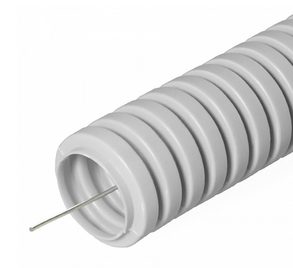 Труба ПВХ гофрированная с протяжкой 16мм серая лёгкая Строительная (100м/5500м уп/пал) (кратно 100)