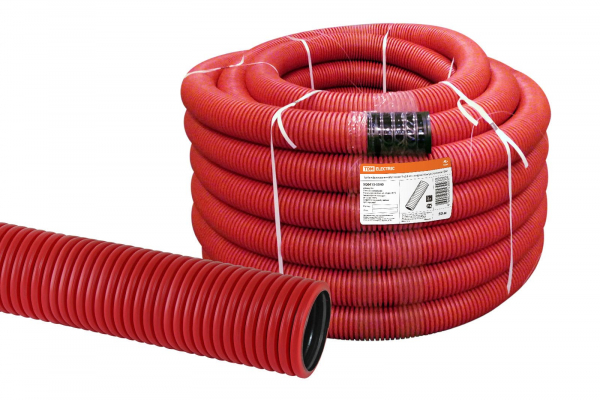 Труба гофрированная двустенная ПНД d 40 с зондом (50 м/уп.) красная TDM (кратно 50)