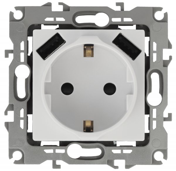 14-4109-01  ЭРА Розетка 2P+E 16A-250В, штор. с 2xUSB 5В-3А, Эра Elegance, белый