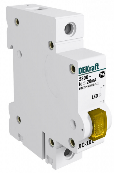 Лампа сигн. на DIN-рейку  DEKraft  1П  220В  LED ЛС-101 желтый