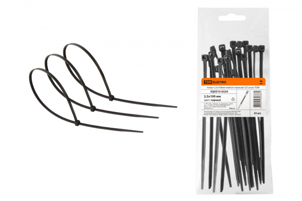 Хомут (стяжка) нейлон  2.5 х 100  черн.  (25шт)  TDM SQ0515-0324